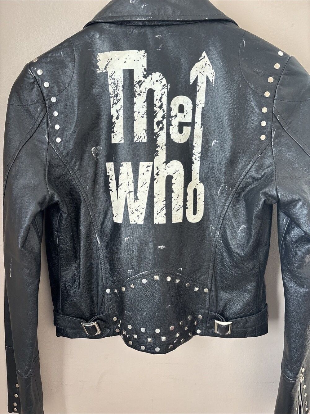 The Who x Wilsons Leather Jacket Womens M Black Studded Moto Biker Rock